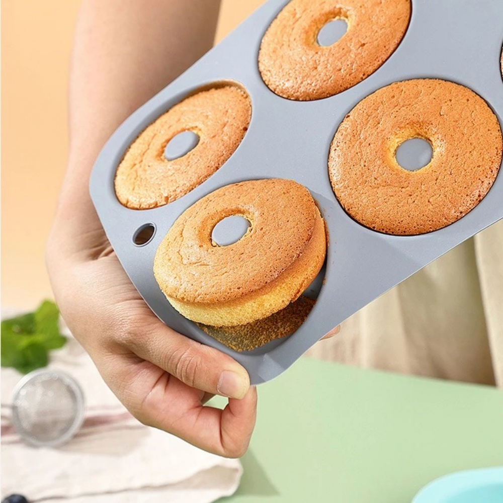 Donut Mold Silicone - 6 delikli pişirme kalıbı gıda sınıfı